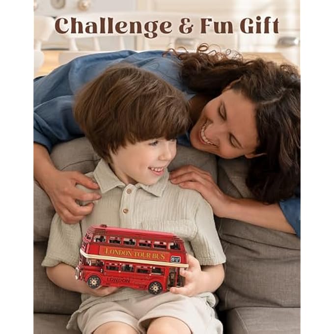 3D WOODEN PUZZLES LONDON DOUBLE DECKER BUS MODEL BUILDING MODEL BUILDING ADULTS CREATIVE BIRTHDAY GIFTS - Image 4